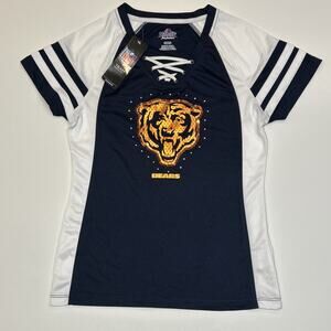 Chicago Bears Women’s Small NFL V-Neck Lace Up Metallic Sequin Graphic NWT